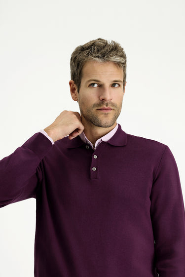 Koyu Bordo Polo Yaka Regular Fit Pamuklu Kaşmirli Triko Kazak
