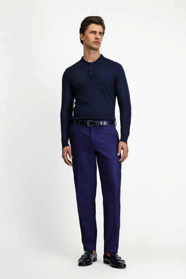 Koyu Lacivert Polo Yaka Regular Fit Yünlü Triko Kazak