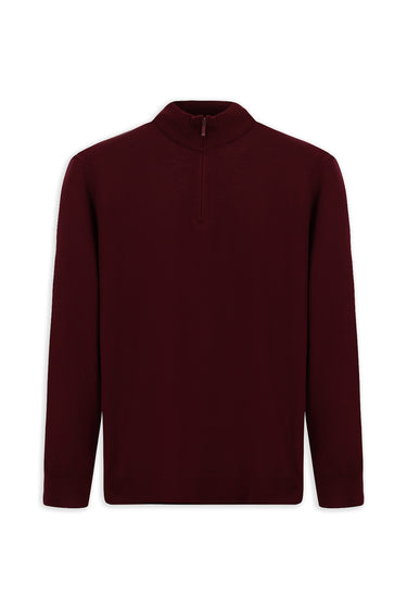 Koyu Bordo Regular Fit Yarım Balıkçı Yaka Fermuarlı Triko Kazak