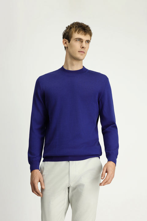 Indigo Half Turtleneck Regular Fit Cotton Cashmere Knit Sweater
