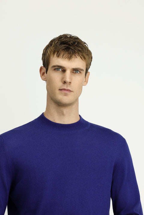 Indigo Half Turtleneck Regular Fit Cotton Cashmere Knit Sweater