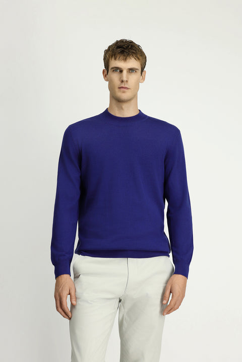 Indigo Half Turtleneck Regular Fit Cotton Cashmere Knit Sweater