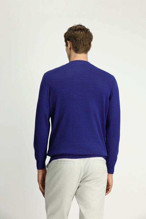 Indigo Half Turtleneck Regular Fit Cotton Cashmere Knit Sweater