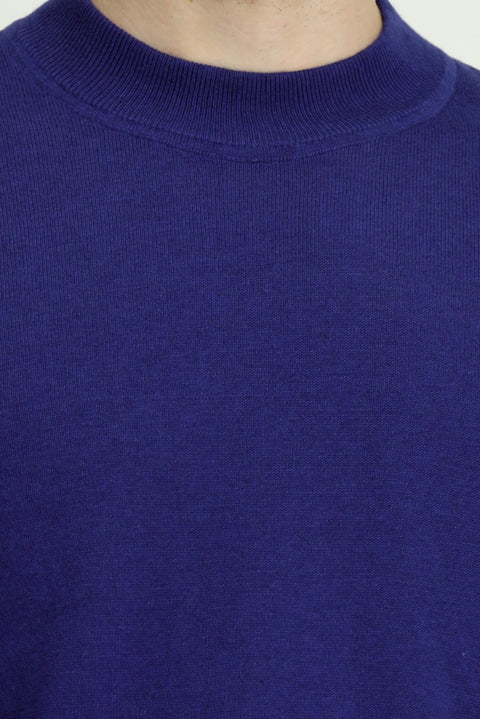 Indigo Half Turtleneck Regular Fit Cotton Cashmere Knit Sweater