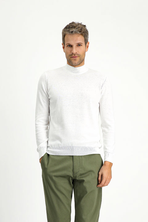 Off-White Semi-Turtleneck Regular Fit Cotton Cashmere Knit Sweater
