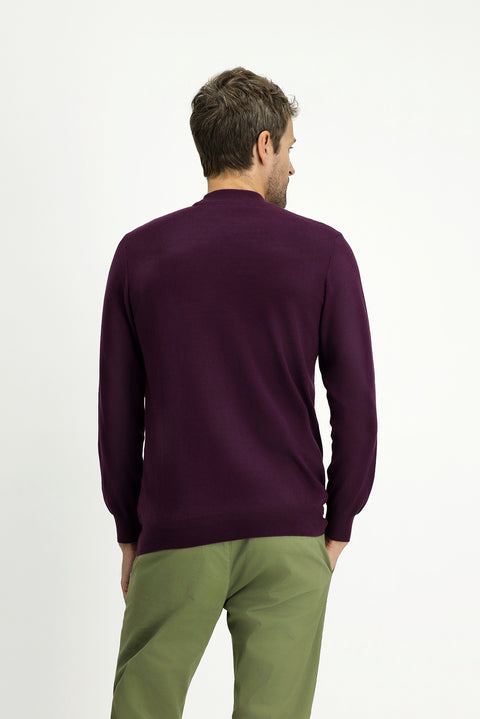 Dark Burgundy Half Turtleneck Regular Fit Cotton Cashmere Knit Sweater