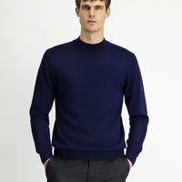 Dark Navy Semi-Turtleneck Regular Fit Wool Basic Knitted Sweater