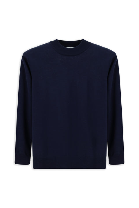 Dark Navy Semi-Turtleneck Regular Fit Wool Basic Knitted Sweater