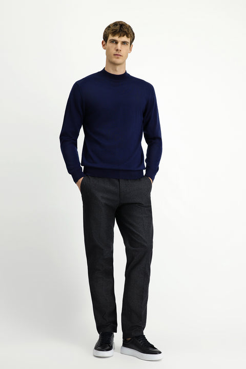 Dark Navy Semi-Turtleneck Regular Fit Wool Basic Knitted Sweater