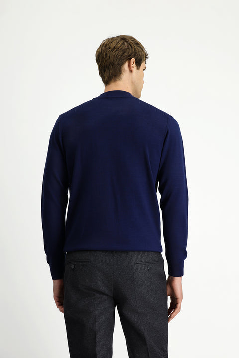 Dark Navy Semi-Turtleneck Regular Fit Wool Basic Knitted Sweater