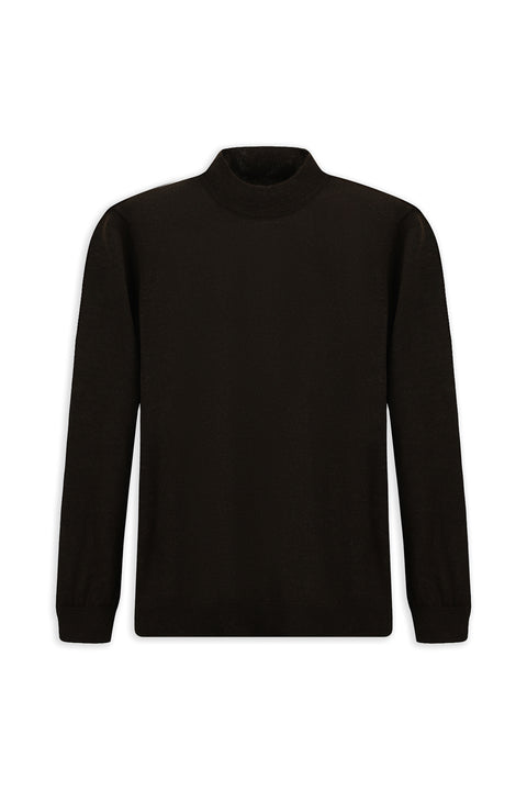Dark Brown Melange Half Turtleneck Regular Fit Wool Basic Knitted Sweater