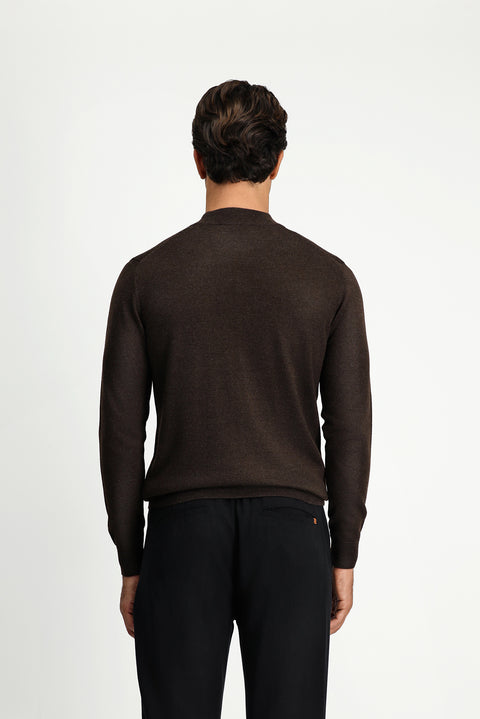 Dark Brown Melange Half Turtleneck Regular Fit Wool Basic Knitted Sweater