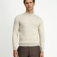 Light Beige Half Turtleneck Regular Fit Wool Basic Knitted Sweater