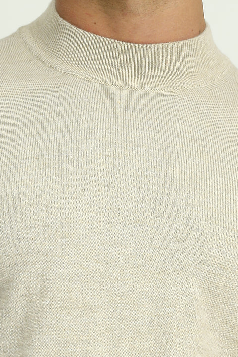 Light Beige Half Turtleneck Regular Fit Wool Basic Knitted Sweater