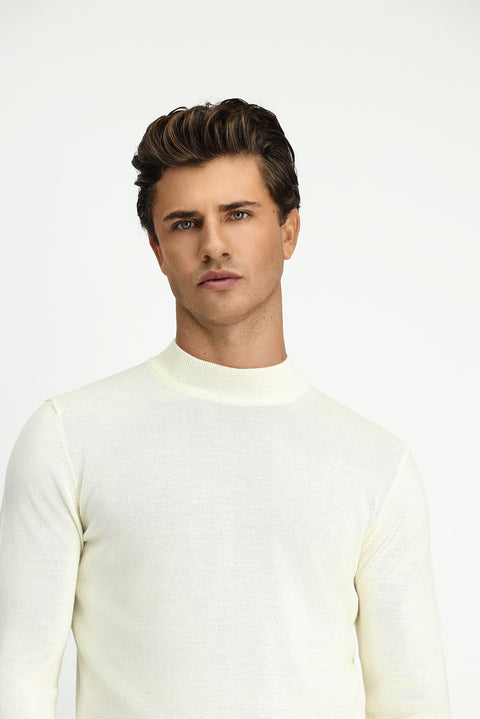 Off-white Half Turtleneck Regular Fit Wool Basic Knitted Sweater