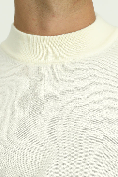 Off-white Half Turtleneck Regular Fit Wool Basic Knitted Sweater