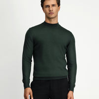 Military Khaki Half Turtleneck Regular Fit Wool Basic Knitted Sweater