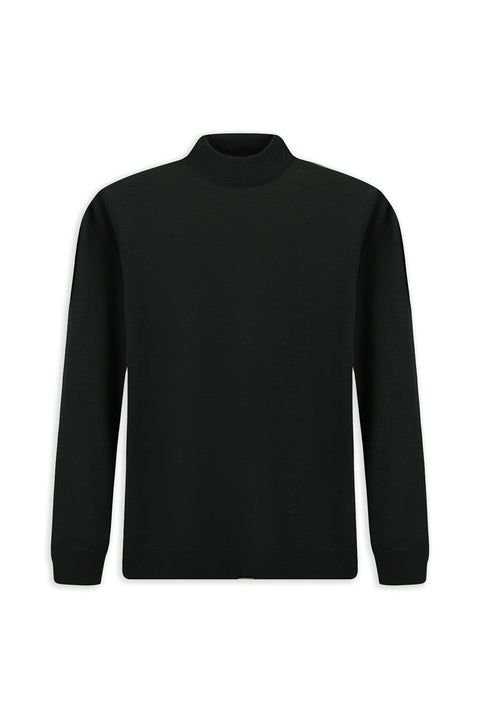 Military Khaki Half Turtleneck Regular Fit Wool Basic Knitted Sweater