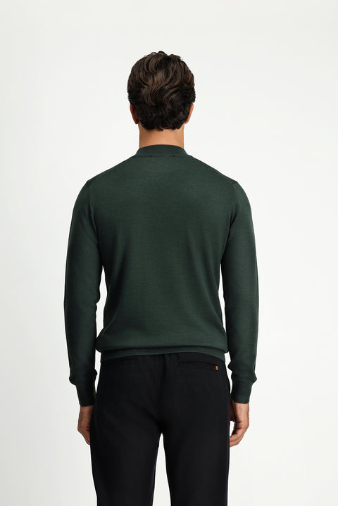 Military Khaki Half Turtleneck Regular Fit Wool Basic Knitted Sweater
