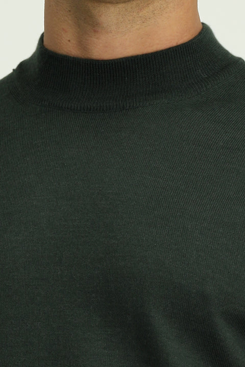 Military Khaki Half Turtleneck Regular Fit Wool Basic Knitted Sweater