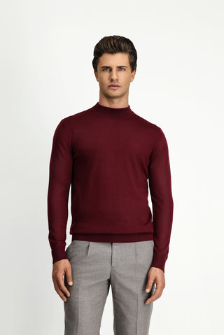 Koyu Bordo Yarım Balıkçı Yaka Regular Fit Yünlü Basic Örme Triko Kazak