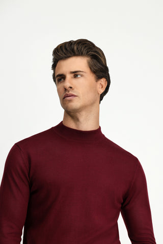 Koyu Bordo Yarım Balıkçı Yaka Regular Fit Yünlü Basic Örme Triko Kazak