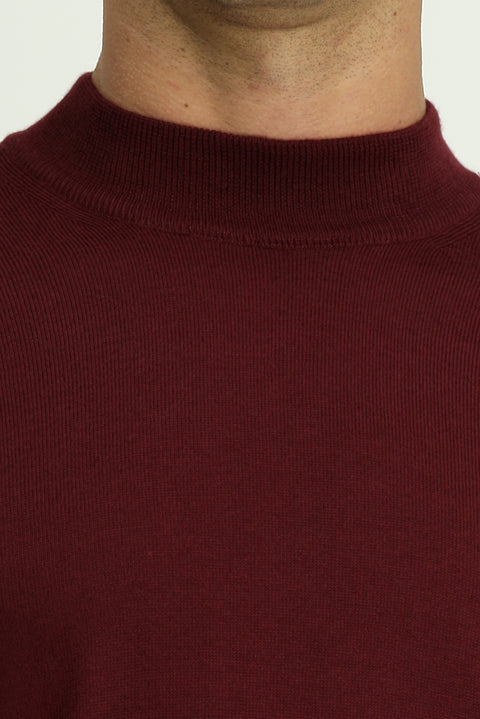 Koyu Bordo Yarım Balıkçı Yaka Regular Fit Yünlü Basic Örme Triko Kazak