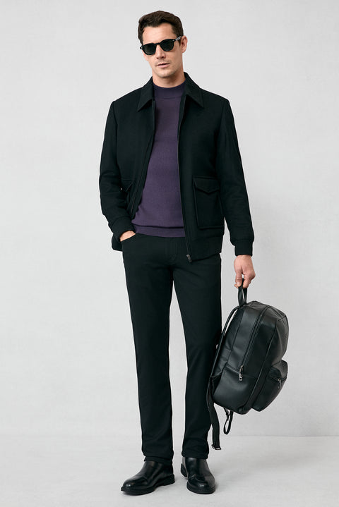 Dark Purple Semi-Turtleneck Regular Fit Wool Basic Knitted Sweater