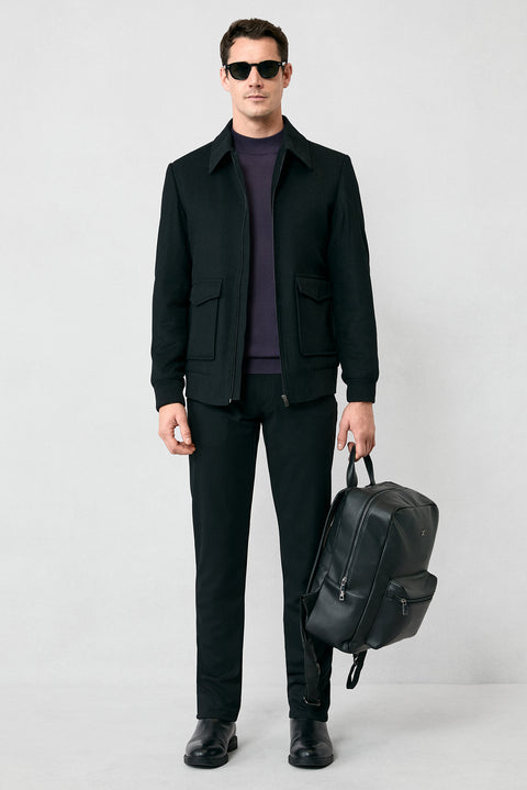 Dark Purple Semi-Turtleneck Regular Fit Wool Basic Knitted Sweater