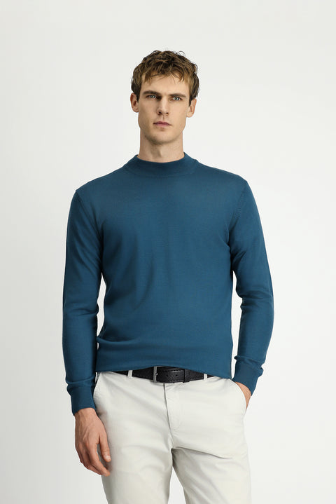 Dark Green Semi-Turtleneck Regular Fit Wool Basic Knitted Sweater