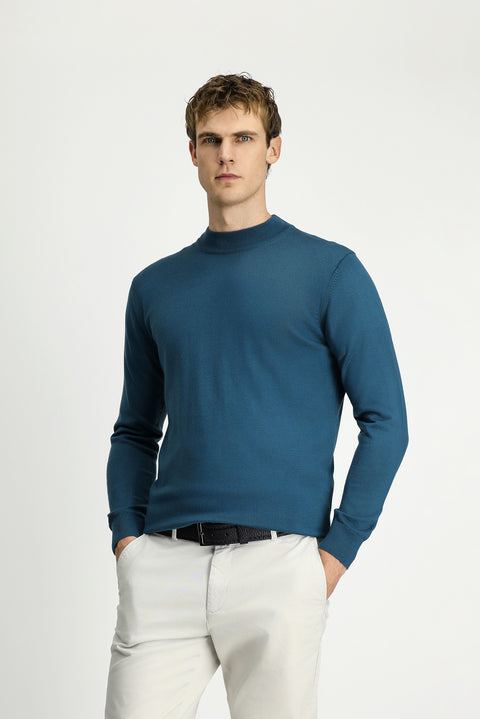 Dark Green Semi-Turtleneck Regular Fit Wool Basic Knitted Sweater