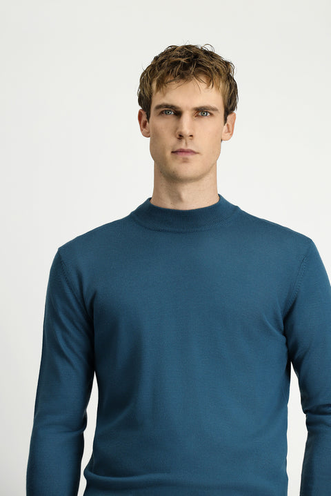Dark Green Semi-Turtleneck Regular Fit Wool Basic Knitted Sweater
