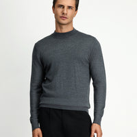 Medium Anthracite Melange Half Turtleneck Regular Fit Wool Basic Knitted Sweater