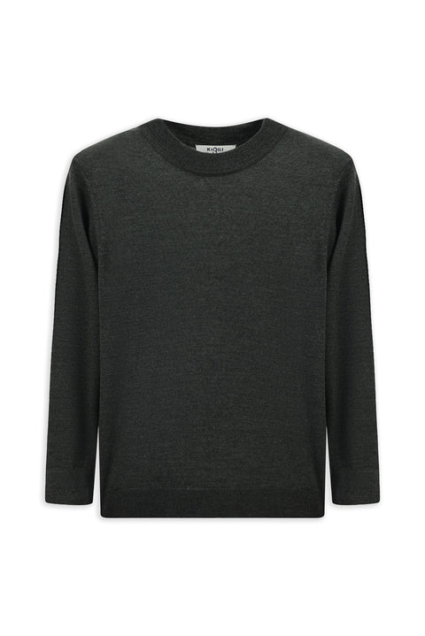 Medium Anthracite Melange Half Turtleneck Regular Fit Wool Basic Knitted Sweater
