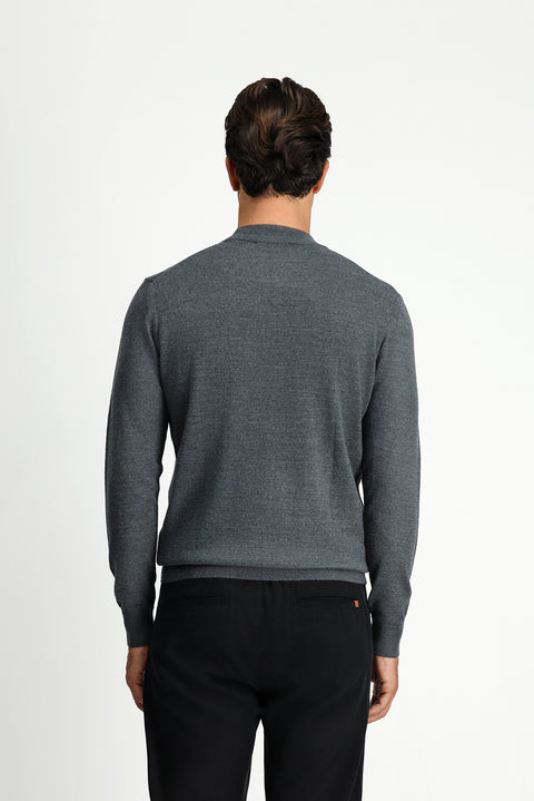Medium Anthracite Melange Half Turtleneck Regular Fit Wool Basic Knitted Sweater