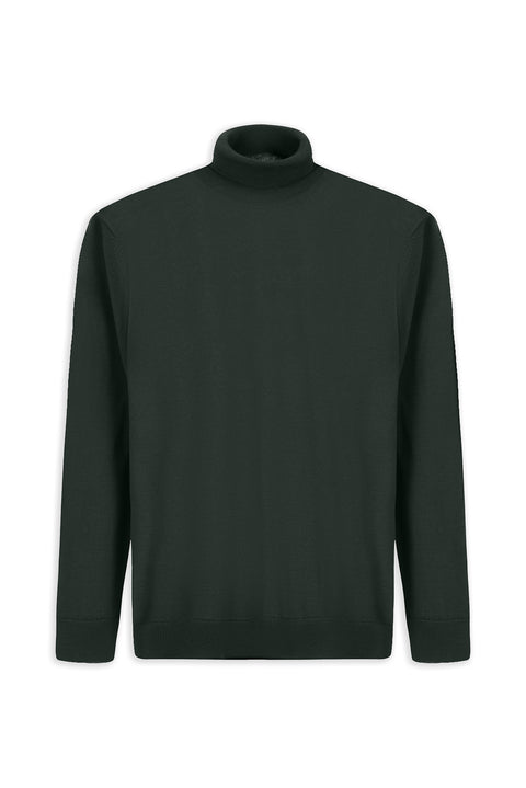 Military Khaki Turtleneck Regular Fit Warm Wool Knit Sweater