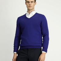 Indigo V-Neck Regular Fit Cotton Cashmere Knit Sweater