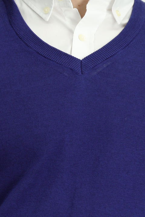 Indigo V-Neck Regular Fit Cotton Cashmere Knit Sweater