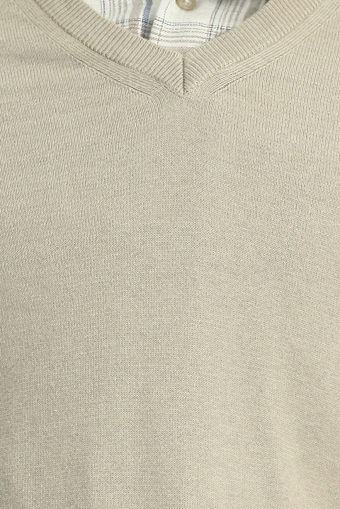Orta Vizon V Yaka Regular Fit Pamuklu Kaşmirli Triko Kazak