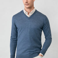Indigo Melange V-Neck Regular Fit Warm Wool Knit Sweater