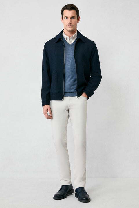 Indigo Melange V-Neck Regular Fit Warm Wool Knit Sweater