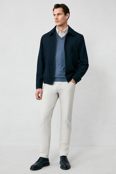 Indigo Melange V-Neck Regular Fit Warm Wool Knit Sweater