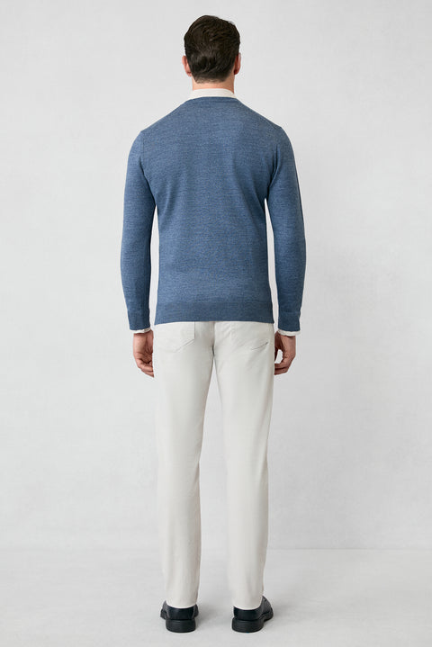 Indigo Melange V-Neck Regular Fit Warm Wool Knit Sweater