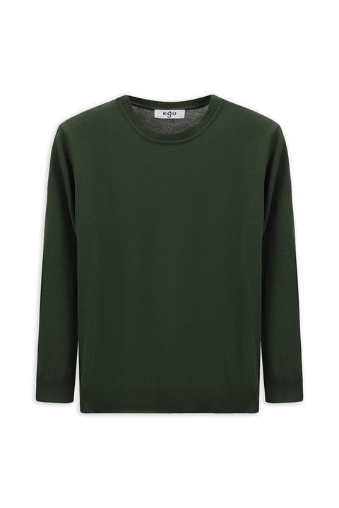 Medium Khaki Crew Neck Regular Fit Knitted Sweater