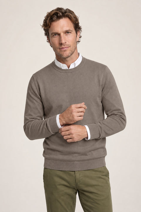 Mid Mink Crew Neck Regular Fit Knit Sweater