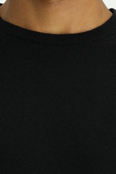 Siyah Bisiklet Yaka Regular Fit Pamuklu Triko Kazak