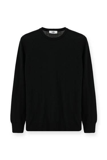 Siyah Bisiklet Yaka Regular Fit Pamuklu Triko Kazak