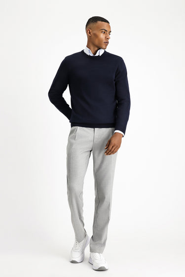 Koyu Lacivert Bisiklet Yaka Regular Fit Pamuklu Triko Kazak