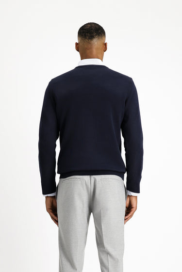 Koyu Lacivert Bisiklet Yaka Regular Fit Pamuklu Triko Kazak