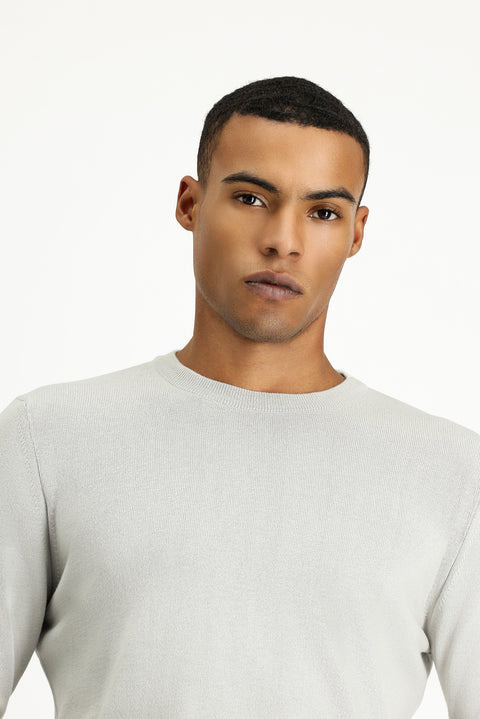 Stone Crew Neck Regular Fit Cotton Knit Sweater